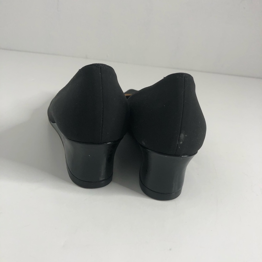 Bruno Magli Black Patent Wedge Peep Toe Shoe 7AA - Picture 3 of 8